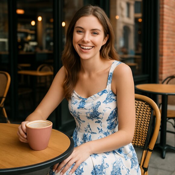 New Avec Les Filles 6 Blue White Toile Sea Creatures Mermaid Seahorse Midi dress - Picture 3 of 16